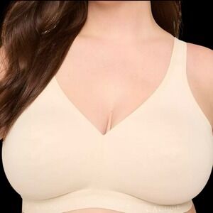 Lane Bryant Cacique Unlined Full Coverage‎ No-Wire Stretch Beige Bra 48DDD #202